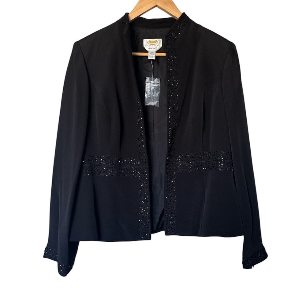 Talbots Petites 100% Silk Beaded Evening Jacket Blazer NWT Black 12P